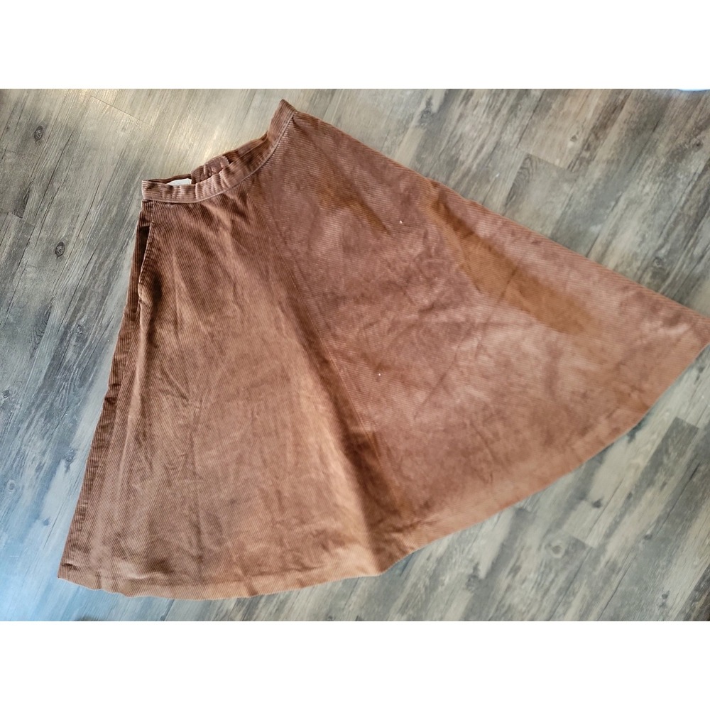 Evan-Picone‎ Vintage Brown Corduroy Midi Skirt High Waist A-Line 29W - Picture 2 of 7